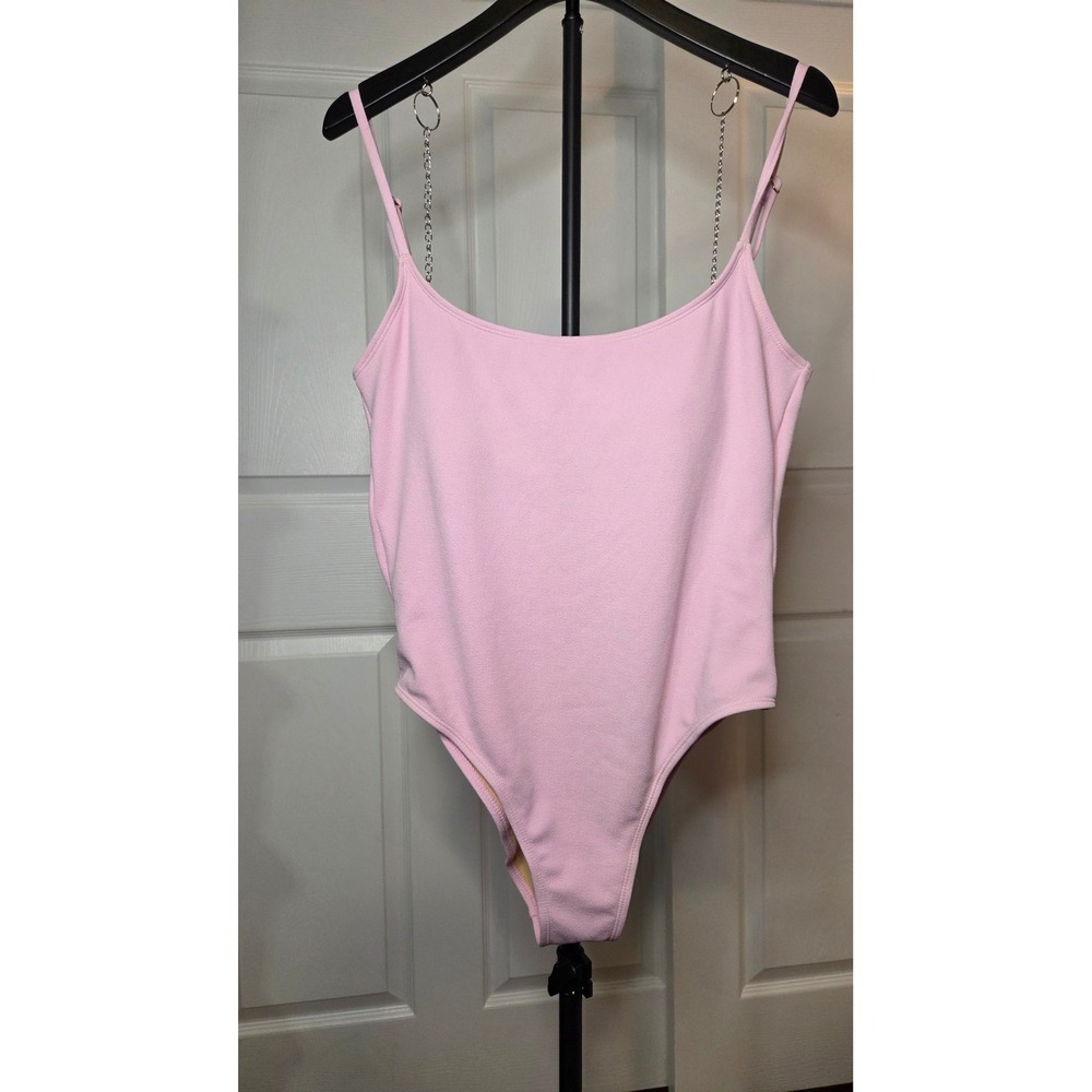 Cotton On Body Pink Crepe Thin Strap Low Scoop One Piece Cheeky Swimsuit XL NEW